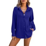 Chemise femme - lgant blouse dcontract chemise de travail ample - bleu