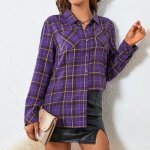 Chemise femme flanelle carreaux plaid printemps automne manches longues casual - insfity - violet cafe ... Chemise femme flanelle carreaux plaid printemps automne manches longues casual - insfity - violet cafe ...