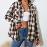Chemise femme flanelle carreaux plaid printemps automne manches longues casual relaxed fit - cafe blanc ... Chemise femme flanelle carreaux plaid printemps automne manches longues casual relaxed fit - cafe blanc ...