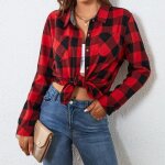 Chemise femme flanelle carreaux plaid printemps automne manches longues casual relaxed fit - rouge noir ...
