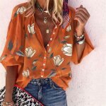 Chemise femme - la chemise impression dcontract lche rtro - orange yh?