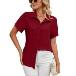 Chemise femme insfity - col revers - manches courtes - bordeaux