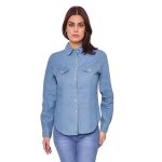 Chemise femme manches longues en jean coloris stone bleach