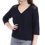 Chemise femme marine teddy smith - manches longues - col en v - 100% coton
