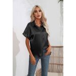 Chemise femme en satin manches courtes col v chemise soie ete regular fit confortable couleur unie - ...