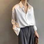Chemise femme chemise en satin de soie top rétro ample manches longues all - match blanc Chemise femme chemise en satin de soie top rétro ample manches longues all - match blanc