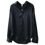 Chemise femme chemise en satin de soie top rétro ample manches longues all - match noir Chemise femme chemise en satin de soie top rétro ample manches longues all - match noir