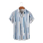Chemise hawaenne homme t bleu - blanc grande taille imprime col revers manches courtes