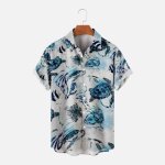 Chemise hawaenne homme t insfity - grande taille imprime tortue - bleu / blanc - manches courtes