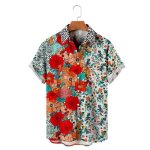 Chemise hawa�enne homme - grande taille - impression num�rique 3d fleurs - � manches courtes - bleu - ...