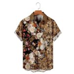 Chemise hawa�enne homme - grande taille - impression num�rique 3d fleurs - � manches courtes - kaki - ...