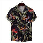 Chemise hawa�enne homme - insfity - manches courtes - imprim� feuilles - noir vert