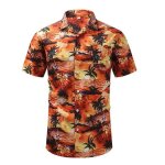 Chemise hawa�enne homme plage orange imprime manches court grand taille