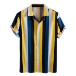 Chemise hawaenne homme rayures manches courtes chemisette de plage pour vacances - jaune