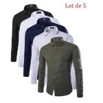 Chemise homme lot de 5 uni arm�e verte - blanc - noir - gris - bleu marin chemise hommes coton revers ...