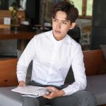 Chemise homme blanche col montant slim manches longues coton vtements de travail simples xs - 4xl blanc ...