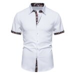 Chemise homme business manches courtes insfity - blanc - col � pointe - polyester - bicolore