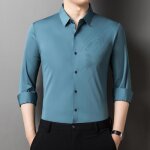 Chemise homme business sans repassage manches longues slim fit - bleu - insfity