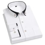 Chemise homme business stretch manches longues chemise col boutonn couleur unie avec poche - blanc