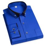 Chemise homme business stretch manches longues chemise col boutonné couleur unie avec poche - bleu Chemise homme business stretch manches longues chemise col boutonné couleur unie avec poche - bleu