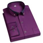 Chemise homme business stretch manches longues chemise col boutonn couleur unie avec poche - violet