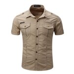 Chemise homme cargo ajust� - leoclotho - kaki - coupe slim - manches longues - col chemise