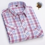 Chemise homme � carreau casual manches courtes 100%coton sans repassage - rouge