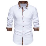 Chemise homme carreaux col classique printemps automne manches longues fashion - insfity - blanc