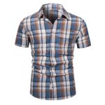 Chemise homme carreaux en coton chemisette ete avec poche