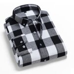 Chemise homme carreaux en coton manches longues casual chemise avec poche poitrine printemps et automne ...