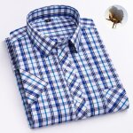 Chemise homme  carreau insfity - manches courtes - 100%coton - sans repassage - ete - bleu