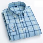 Chemise homme carreaux lin manches longues insfity - poche confortable - bleu