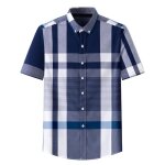 Chemise homme carreau manches courtes en coton confortable - bleu marine