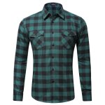 Chemises hommes � carreaux manches longues 100% coton fit grande v�tements masculin xh404 vert