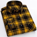 Chemise homme carreaux manches longues en coton casual chemise elegant avec poche poitrine - jaune