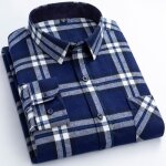 Chemise homme carreaux manches longues en coton insfity - bleu - col revers - avec poche poitrine Chemise homme carreaux manches longues en coton insfity - bleu - col revers - avec poche poitrine