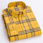 Chemise homme carreaux manches longues chemise elegant en coton avec poche tissu confortable - jaune