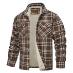 Chemise homme carreaux plaid doubl polaire grande taille 3d imprim col revers - kaki