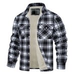 Chemise homme carreaux plaid doublé polaire grande taille 3d imprimé col revers - noir blanc Chemise homme carreaux plaid doublé polaire grande taille 3d imprimé col revers - noir blanc