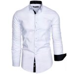 Chemise homme col bicolore uni manches longues coupe slim business id�e cadeau no�l saint valentin xh431bai ...