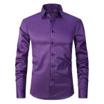 Chemise homme col bicolore uni manches longues coupe slim mobigarlan - violet - fini stretch