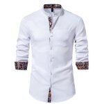 Chemise homme col henry bicolore fashion manches longues avec boutons - blanc - insfity - slim - col ...