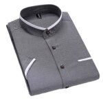 Chemise homme col mao manches courtes chemisette slim fit ete couleur unie tissu confortable - gris