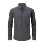 Chemise homme col montant avec poche poitrine manches longues casual - insfity - gris