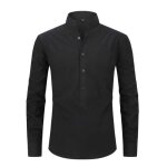 Chemise homme col montant avec poche poitrine manches longues casual - noir