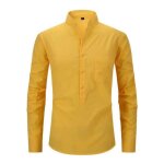 Chemise homme col montant avec poche poitrine manches longues casual - yellow