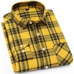 Chemise homme col revers manches longues avec poche poitrine carreaux - jaune