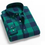 Chemise homme en coton col revers manches longues avec poche poitrine carreaux - vert Chemise homme en coton col revers manches longues avec poche poitrine carreaux - vert