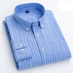 Chemise homme en coton et lin col revers manches longues avec poche poitrine casual rayure