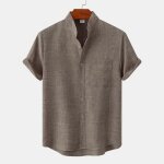 Chemise homme en coton lin �t� respirante manches courtes confort regular - kaki - insfity